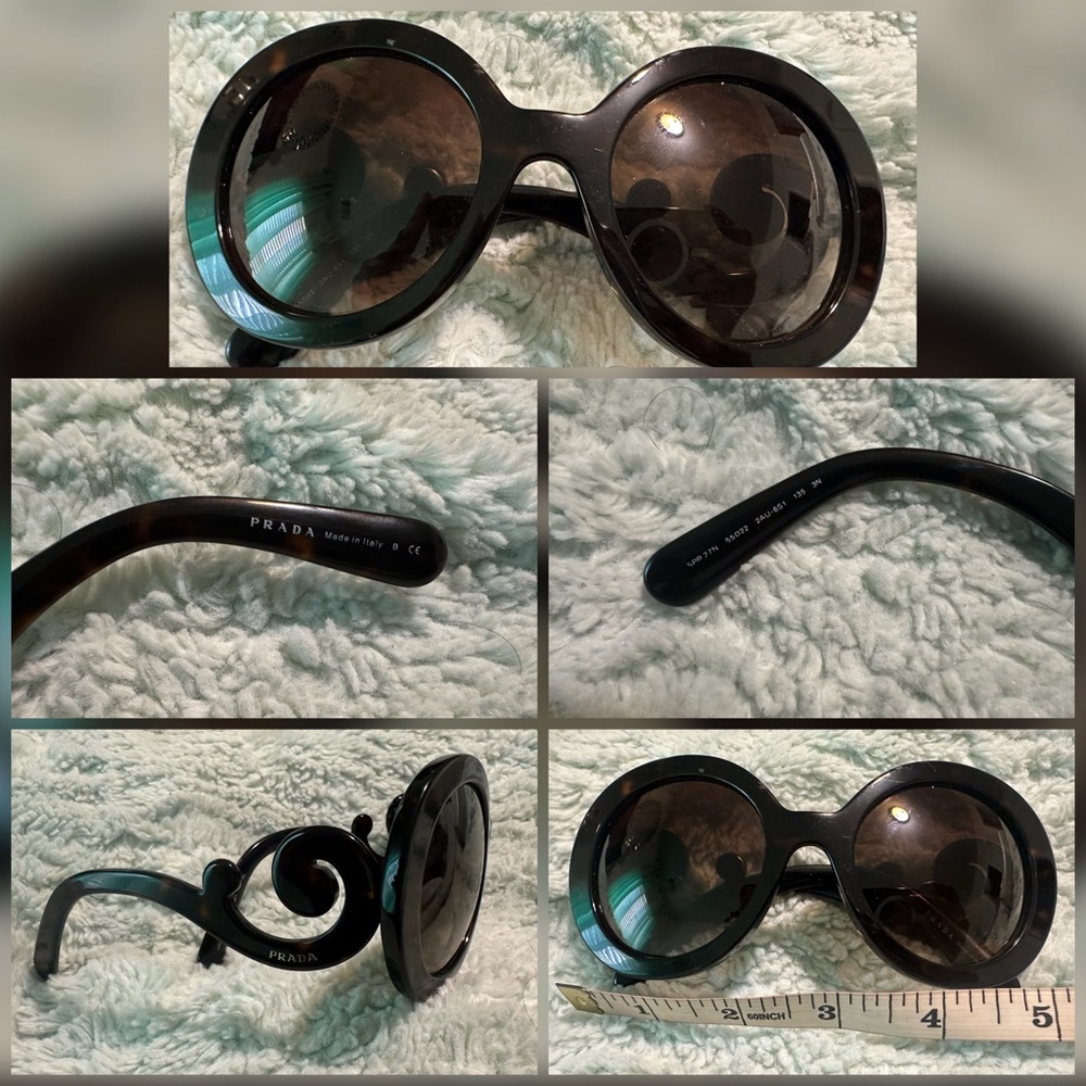 Prada Brown(Marble) Oversized Round Sunglasses with Baroque Detail